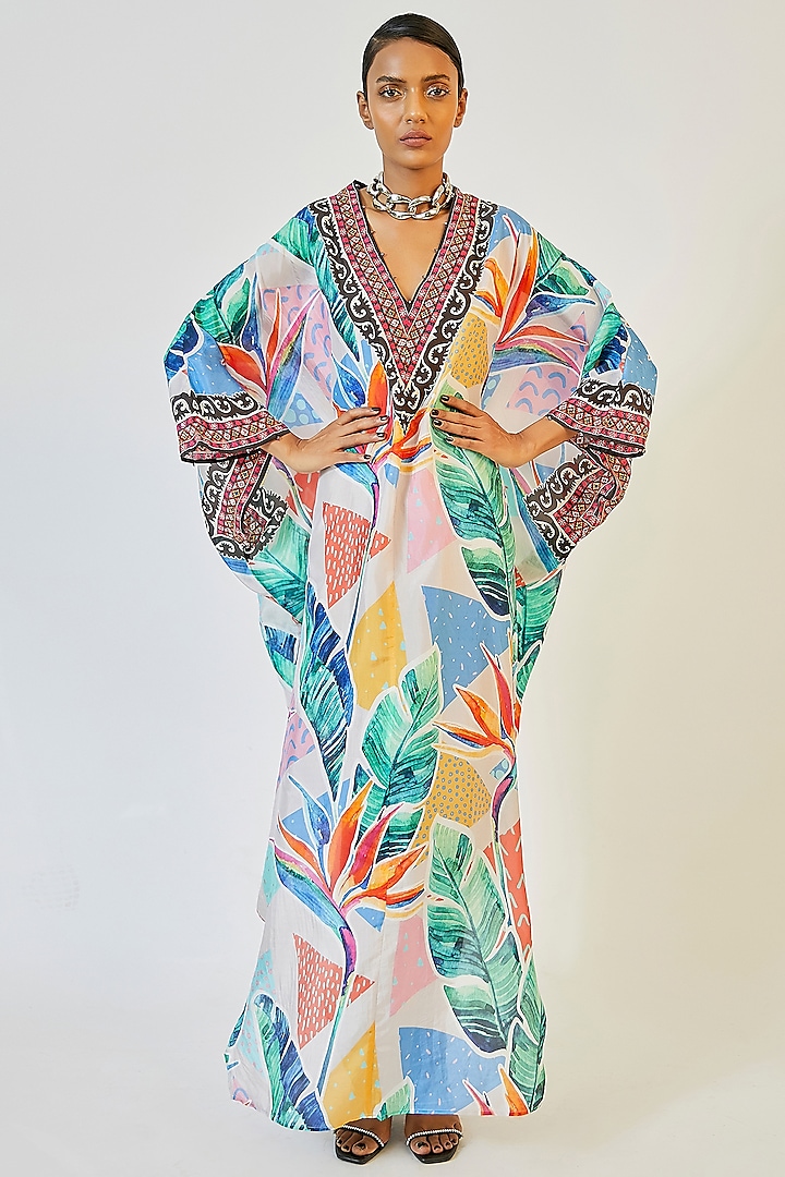 Multi Colored Silk Kaftan by Rajdeep Ranawat