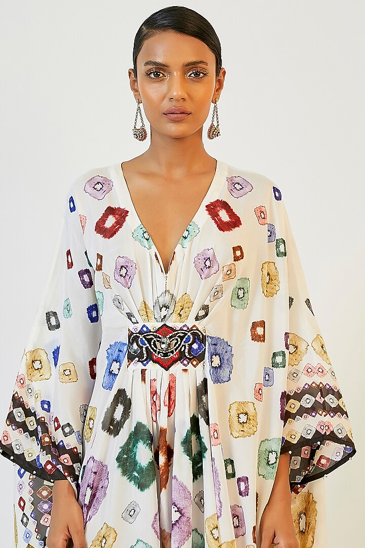 White Printed Kaftan by Rajdeep Ranawat at Pernia's Pop Up Shop
