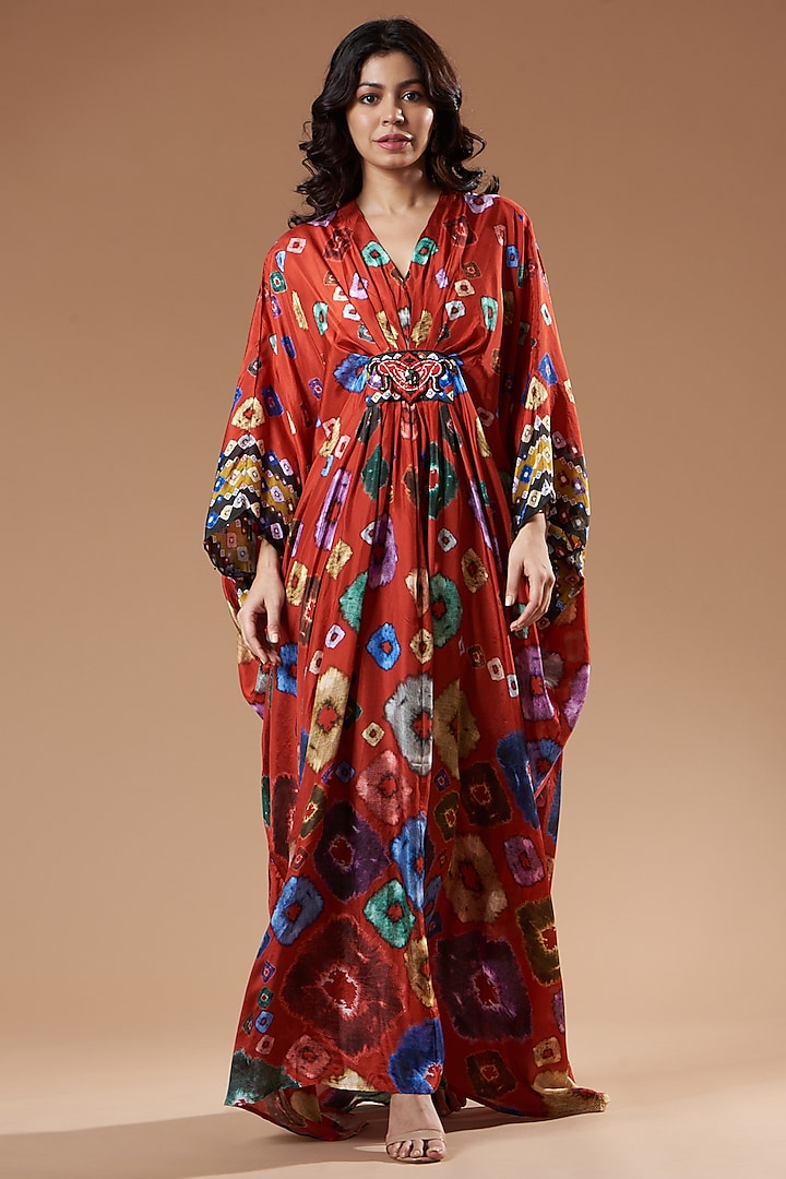 Red Printed Kaftan by Rajdeep Ranawat