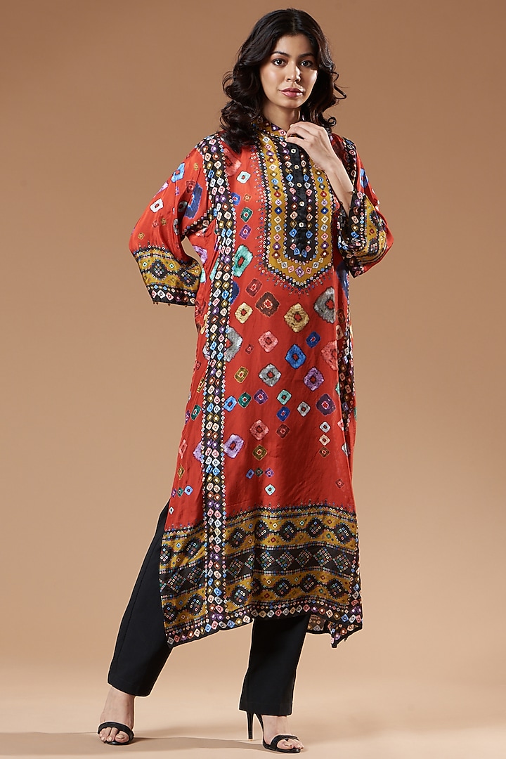 Red Silk Tunic by Rajdeep Ranawat