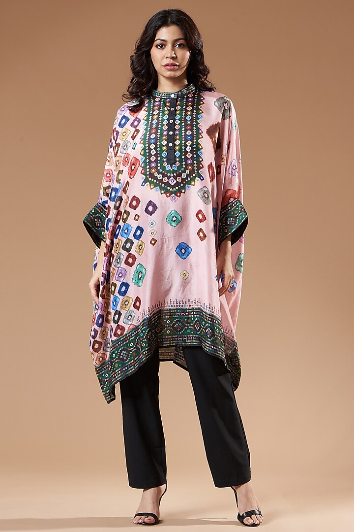 Blush Pink Silk Printed Tunic by Rajdeep Ranawat at Pernia's Pop Up Shop