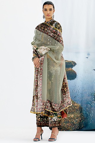 Light Sage Embroidered Tunic by Rajdeep Ranawat