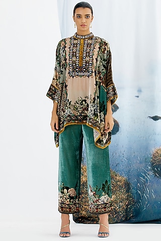 Sage Green Printed Pants by Rajdeep Ranawat