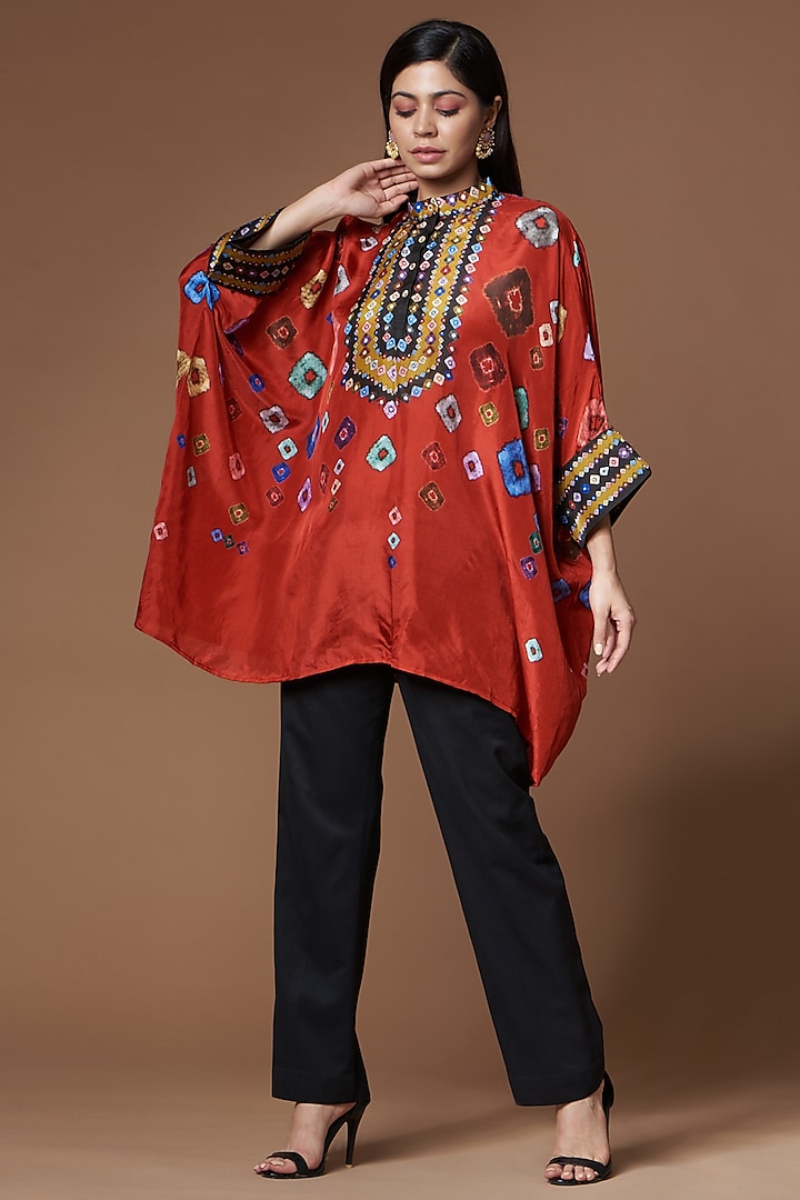 Red Tunic in Silk by Rajdeep Ranawat