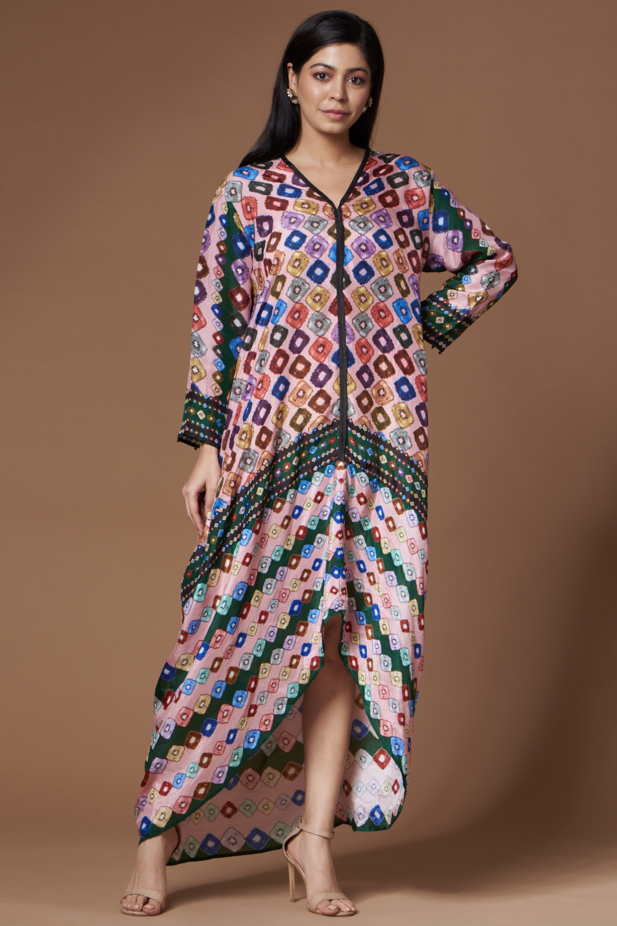 Pink Silk Abstract Printed Kaftan by Rajdeep Ranawat at Pernia's Pop Up Shop