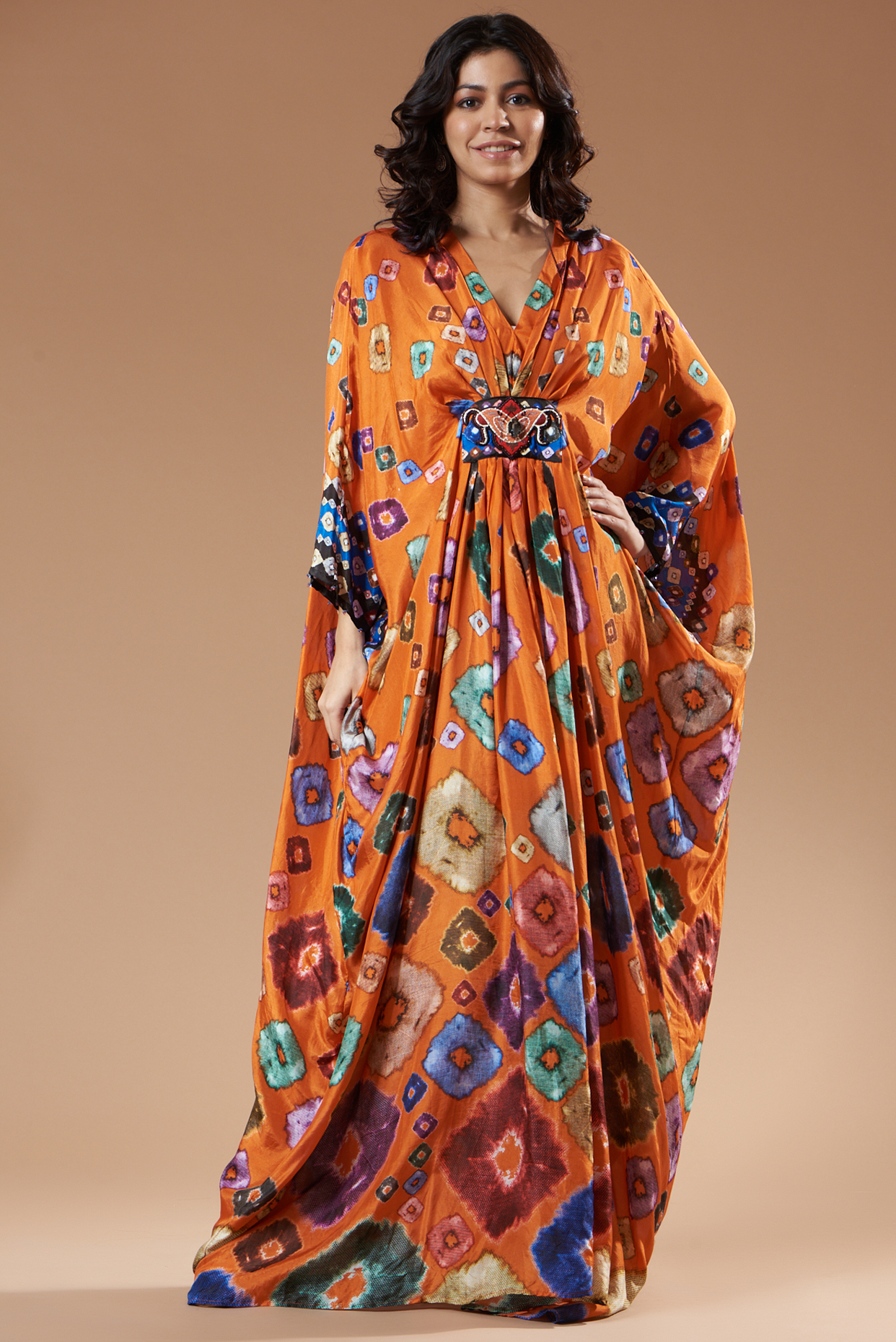 Orange Silk Printed Kaftan by Rajdeep Ranawat at Pernia's Pop Up Shop