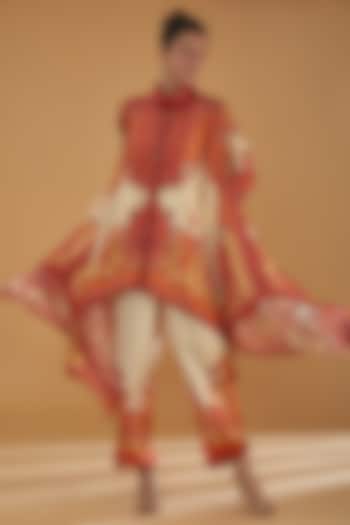 Orange Modal Satin Printed Palazzo Pant Set by Rajdeep Ranawat at Pernia's Pop Up Shop