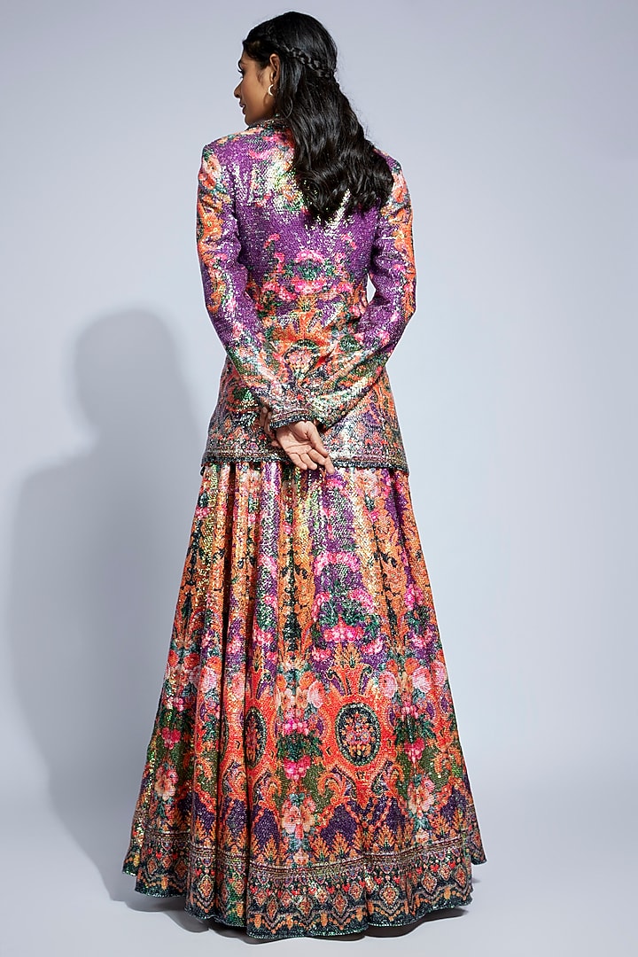 Purple Sequins Printed Jacket Wedding Lehenga Set by Rajdeep Ranawat at Pernia's Pop Up Shop