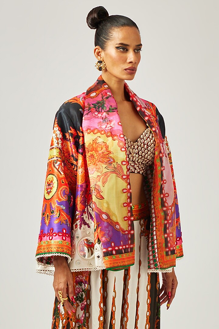 Multi-Colored Dupion Printed Jacket Set by Rajdeep Ranawat at Pernia's Pop Up Shop