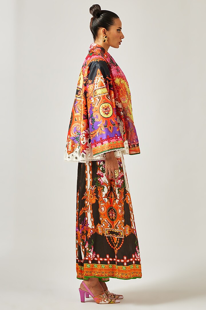 Multi-Colored Dupion Printed Jacket Set by Rajdeep Ranawat at Pernia's Pop Up Shop