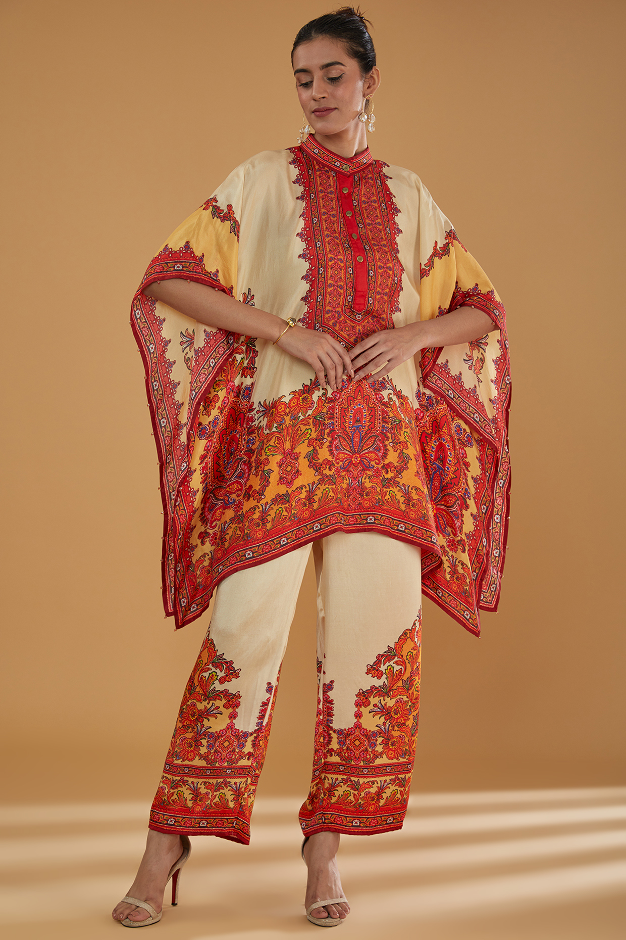 Orange Modal Satin Printed Turkish Pant Set by Rajdeep Ranawat at Pernia's Pop Up Shop