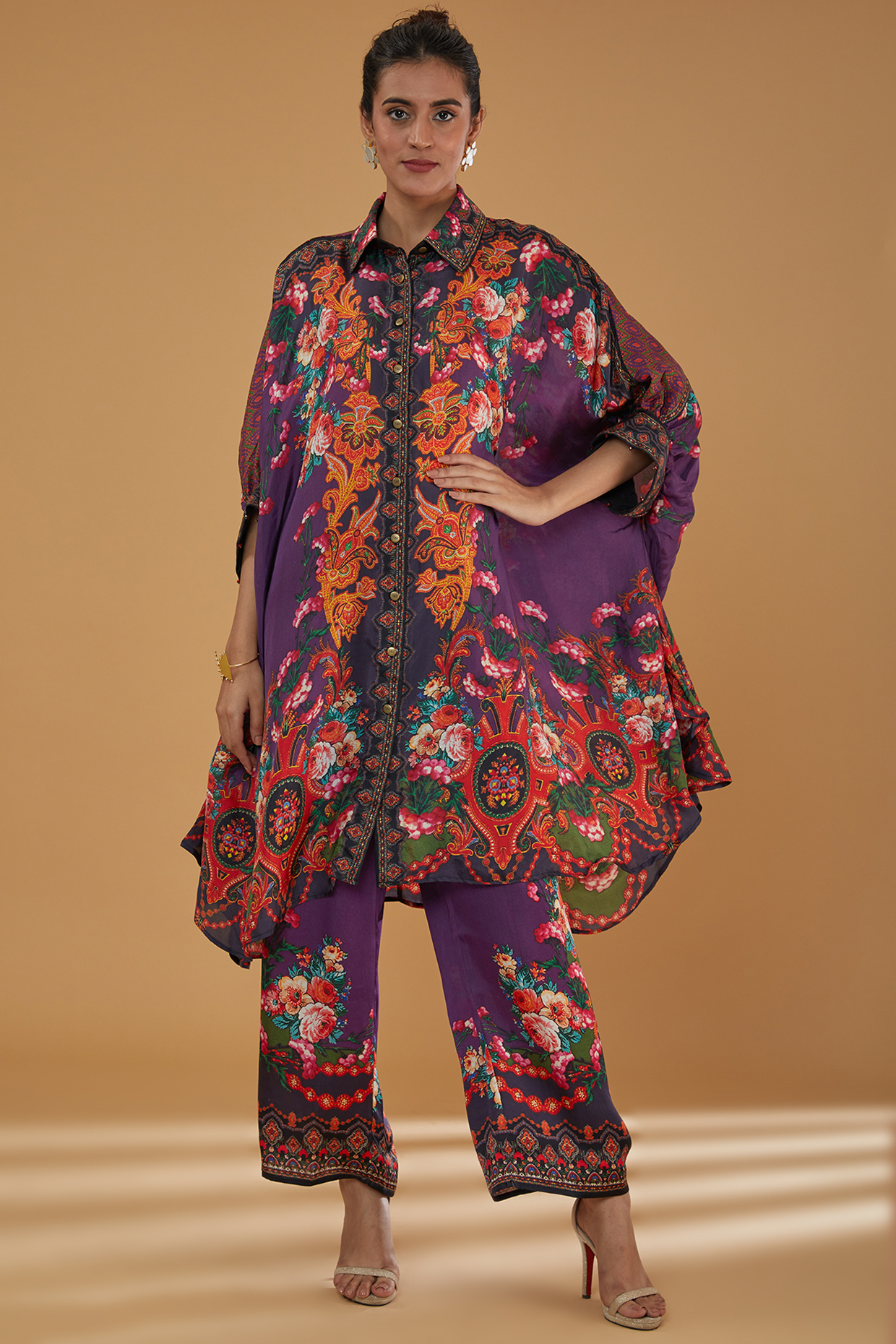 Purple Silk Printed Kaftan Set by Rajdeep Ranawat at Pernia's Pop Up Shop