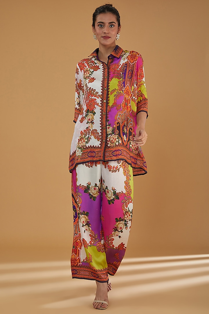 Multi-Colored Modal Satin Printed Co-Ord Set by Rajdeep Ranawat at Pernia's Pop Up Shop