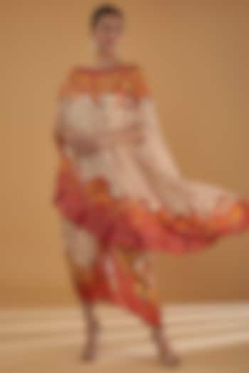 Orange Modal Satin Printed Skirt Set by Rajdeep Ranawat
