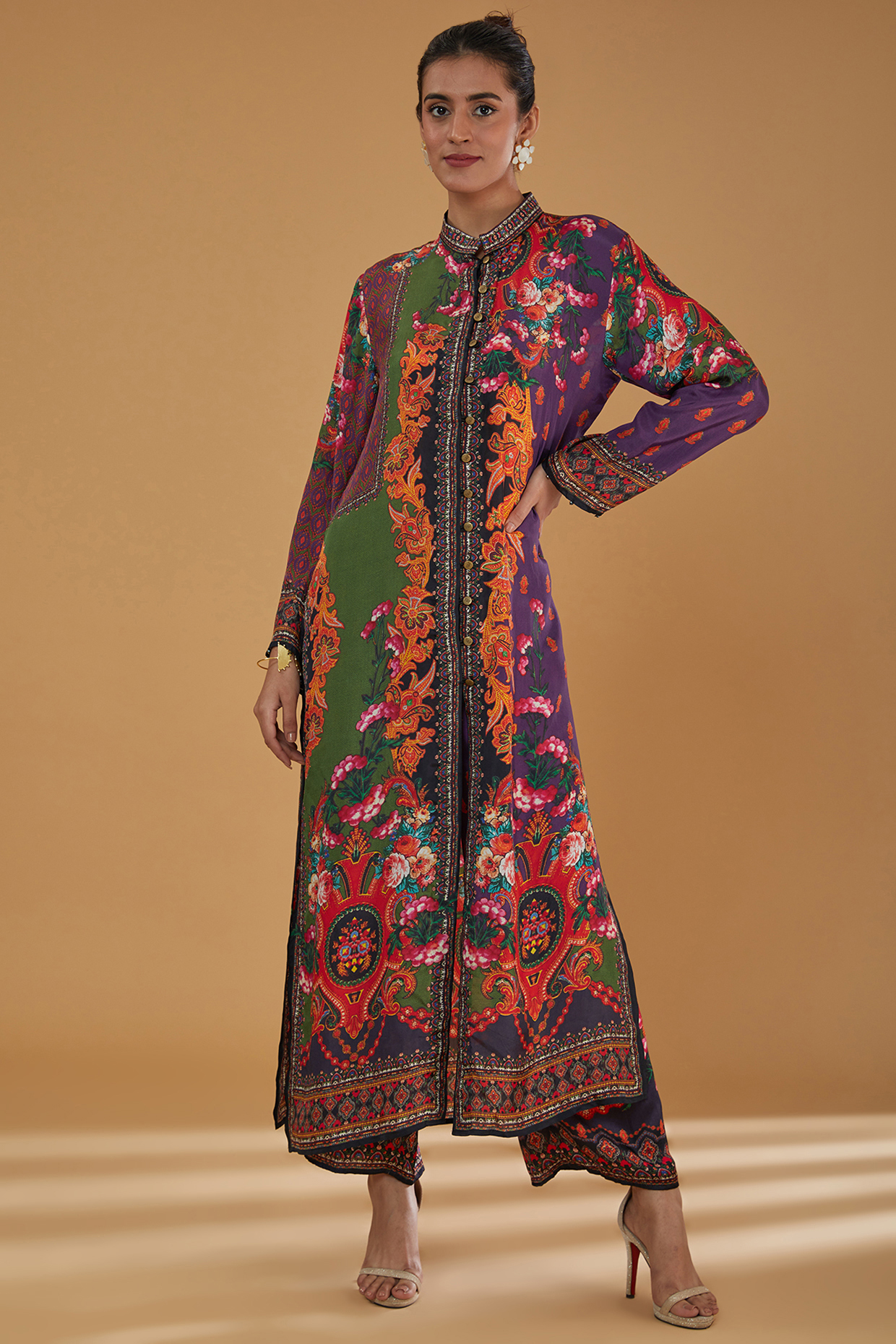 Purple Silk Printed Tunic Set by Rajdeep Ranawat at Pernia's Pop Up Shop