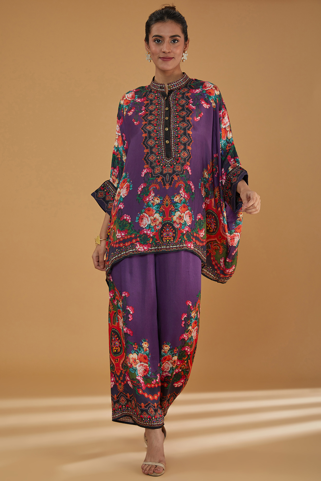 Purple Silk Printed Tunic Set by Rajdeep Ranawat at Pernia's Pop Up Shop
