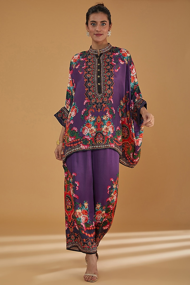 Purple Silk Printed Tunic Set by Rajdeep Ranawat at Pernia's Pop Up Shop
