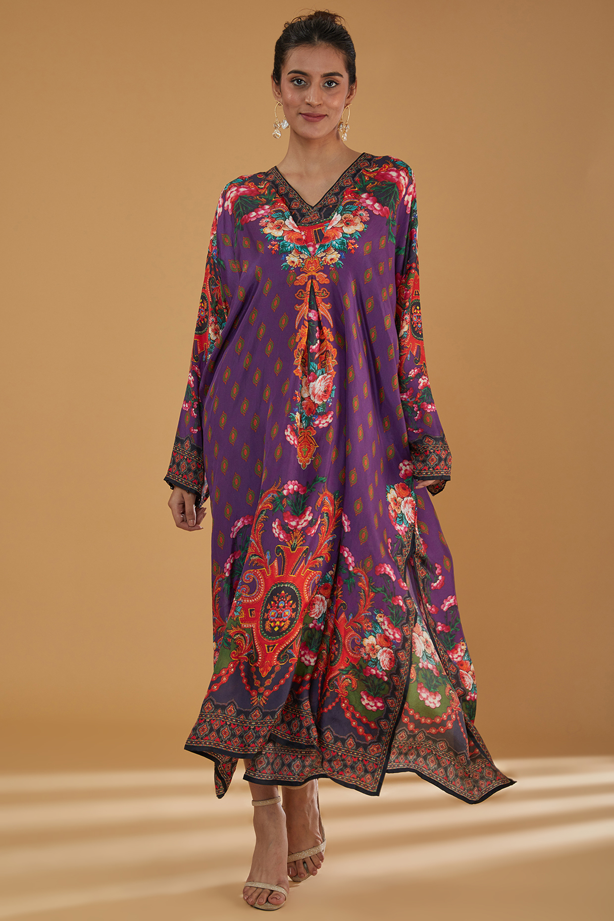 Purple Silk Printed Kaftan by Rajdeep Ranawat at Pernia's Pop Up Shop
