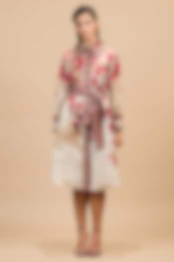 Beige & Red Cotton Linen Printed Shirt Cocktail Dress by Rajdeep Ranawat at Pernia's Pop Up Shop