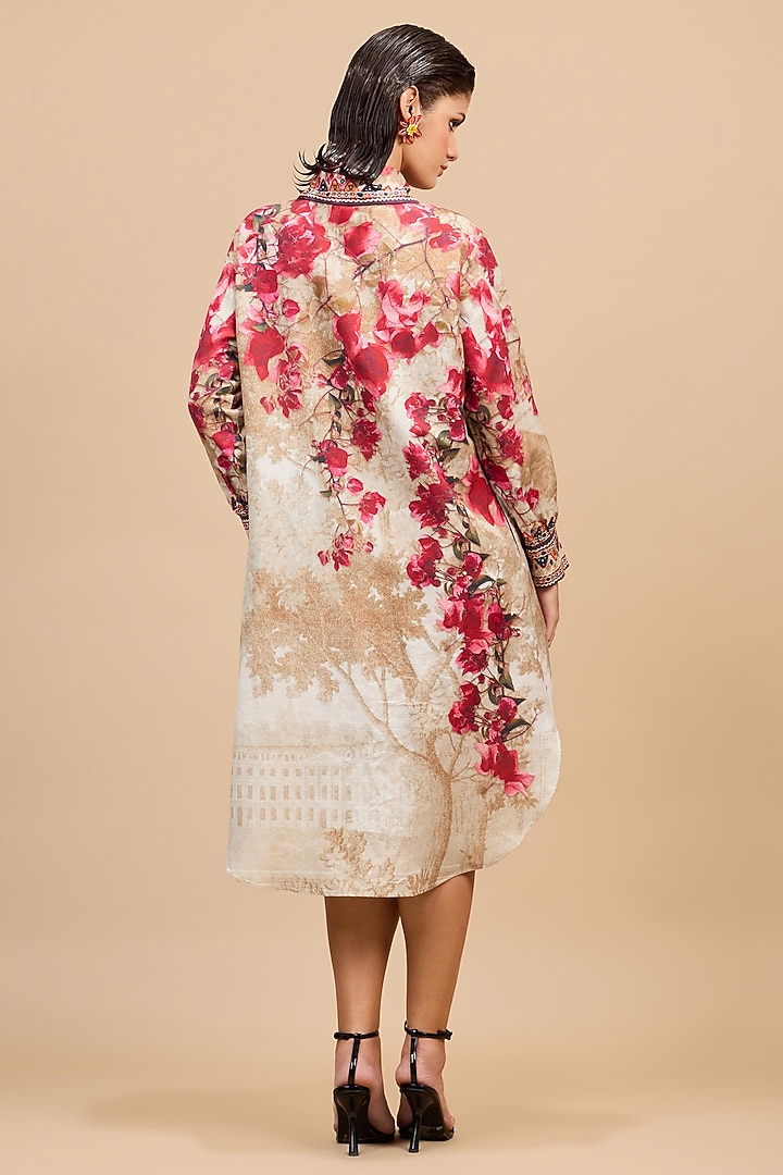 Beige & Red Cotton Linen Printed Shirt Cocktail Dress by Rajdeep Ranawat at Pernia's Pop Up Shop