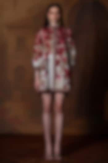 Beige & Red Cotton Linen Printed A-Line Vacation Dress by Rajdeep Ranawat at Pernia's Pop Up Shop