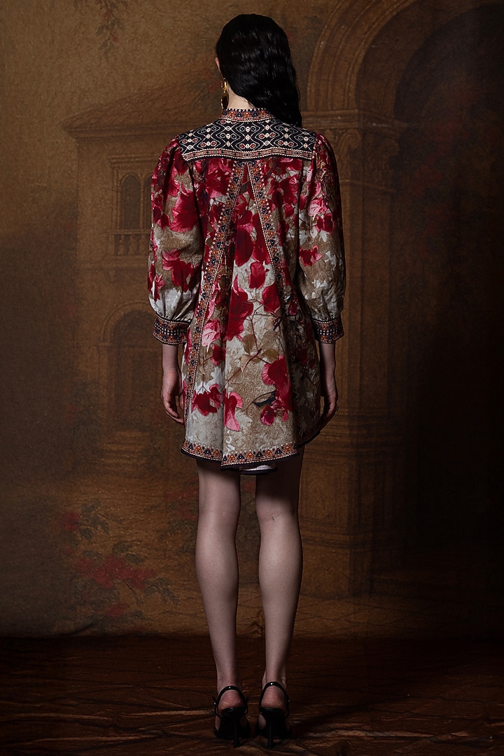 Beige & Red Cotton Linen Printed A-Line Vacation Dress by Rajdeep Ranawat at Pernia's Pop Up Shop