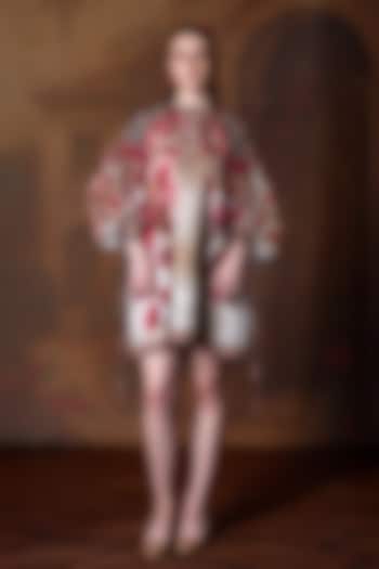 Beige & Red Cotton Linen Printed Short Kaftan by Rajdeep Ranawat at Pernia's Pop Up Shop