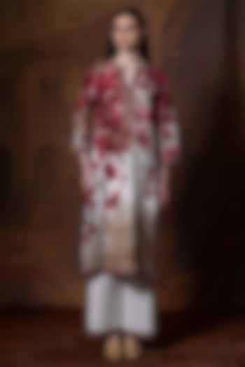 Beige & Red Cotton Linen Printed Kurta by Rajdeep Ranawat at Pernia's Pop Up Shop