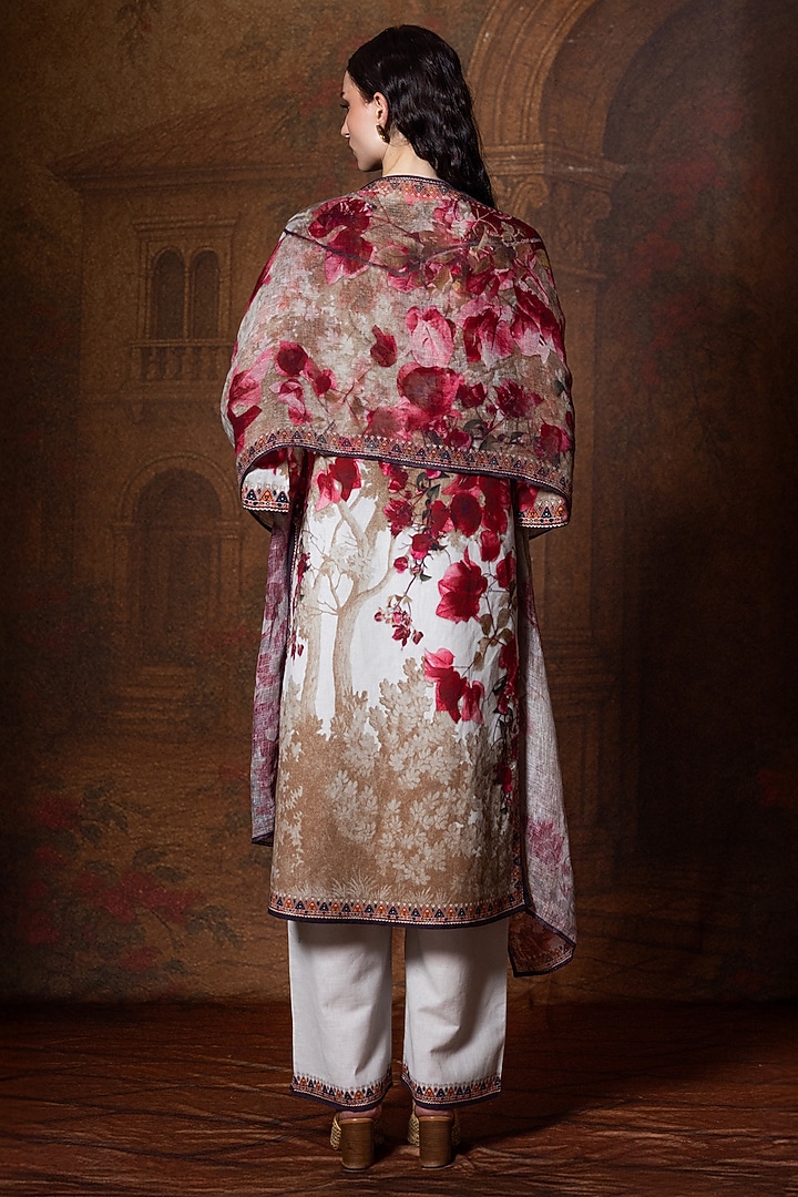 Beige & Red Cotton Linen Printed Kurta by Rajdeep Ranawat at Pernia's Pop Up Shop