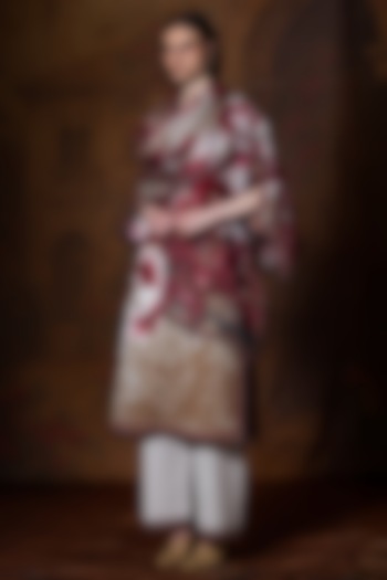 Beige & Red Cotton Linen Printed Dupatta by Rajdeep Ranawat at Pernia's Pop Up Shop