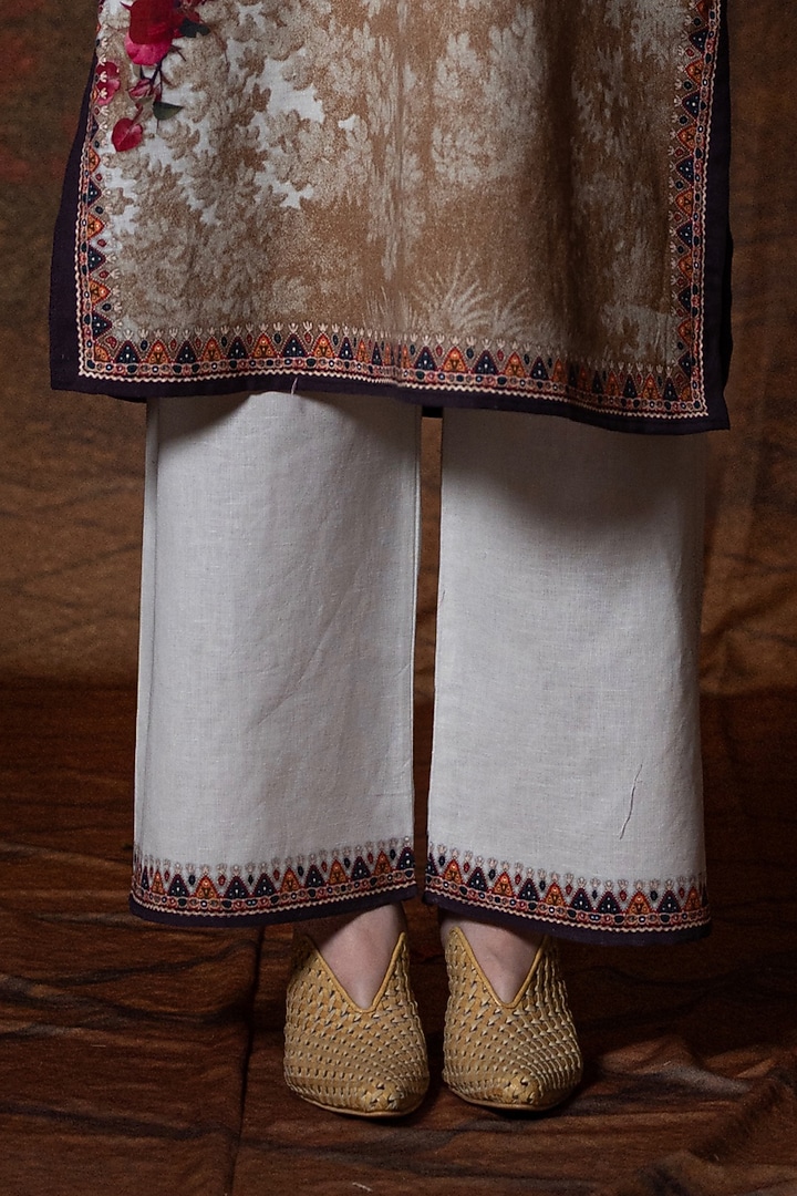 Beige & Red Cotton Linen Printed Pant by Rajdeep Ranawat at Pernia's Pop Up Shop
