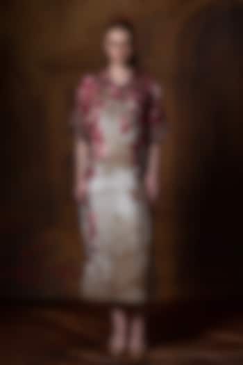 Beige & Red Cotton Linen Printed Kaftan by Rajdeep Ranawat at Pernia's Pop Up Shop