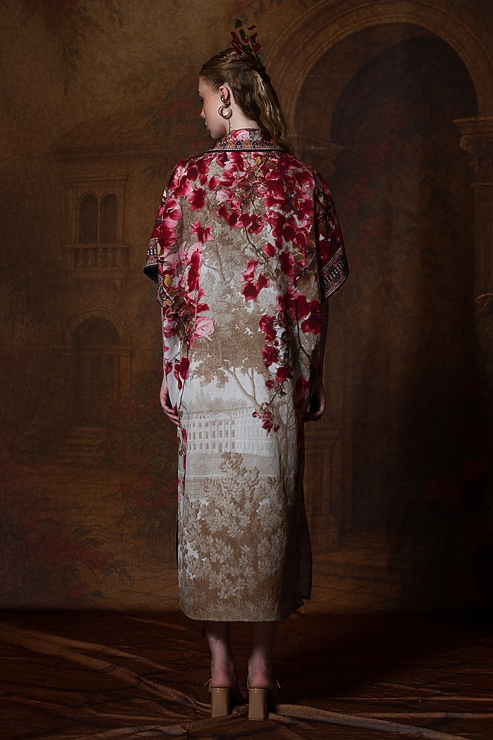 Beige & Red Cotton Linen Printed Kaftan by Rajdeep Ranawat at Pernia's Pop Up Shop