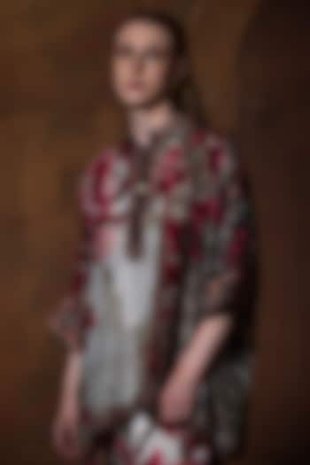 Beige & Red Silk Printed Tunic by Rajdeep Ranawat at Pernia's Pop Up Shop