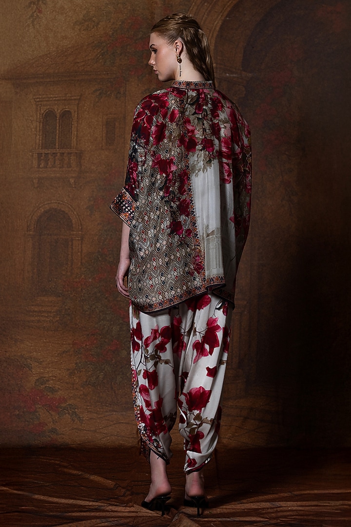 Beige & Red Modal Satin Printed Dhoti Pant by Rajdeep Ranawat at Pernia's Pop Up Shop