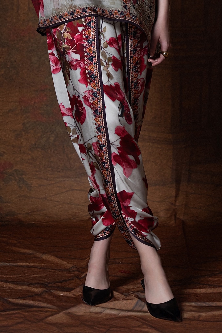 Beige & Red Modal Satin Printed Dhoti Pant by Rajdeep Ranawat at Pernia's Pop Up Shop