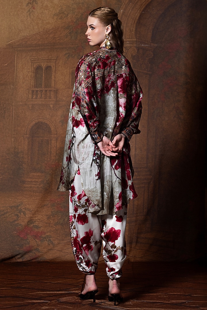 Beige & Red Modal Satin Printed Dhoti Pant by Rajdeep Ranawat at Pernia's Pop Up Shop