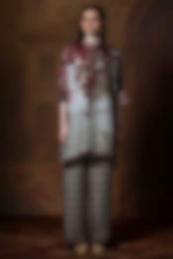 Beige & Red Modal Satin Printed Pant by Rajdeep Ranawat at Pernia's Pop Up Shop