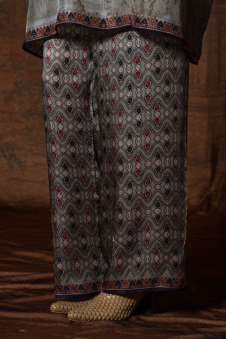 Beige & Red Modal Satin Printed Pant by Rajdeep Ranawat at Pernia's Pop Up Shop
