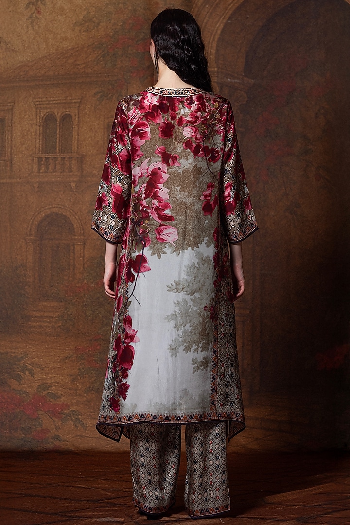 Beige & Red Silk Flared Tunic by Rajdeep Ranawat at Pernia's Pop Up Shop