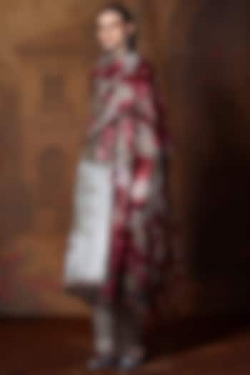 Beige & Red Kota Silk Printed Dupatta by Rajdeep Ranawat at Pernia's Pop Up Shop