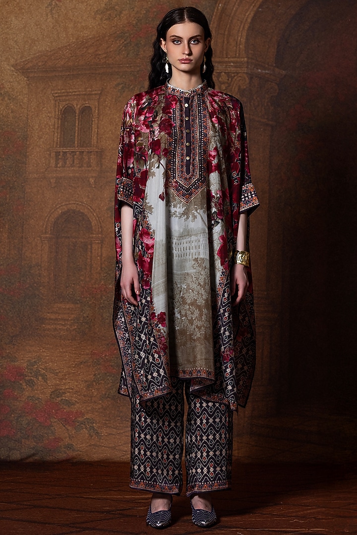 Beige & Red Silk Tunic by Rajdeep Ranawat at Pernia's Pop Up Shop