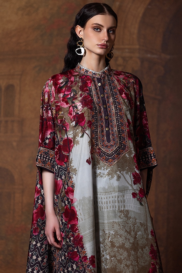Beige & Red Silk Tunic by Rajdeep Ranawat at Pernia's Pop Up Shop