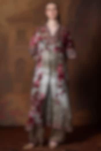 Beige & Red Kota Silk Printed Pants by Rajdeep Ranawat at Pernia's Pop Up Shop