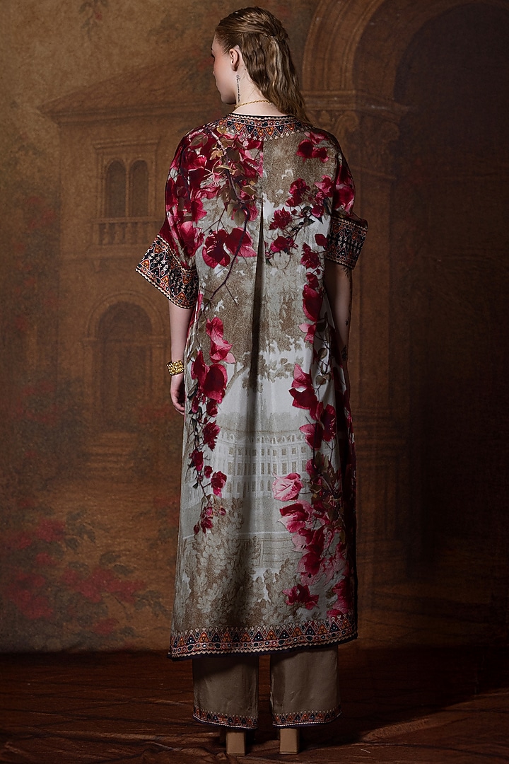 Beige & Red Kota Silk Printed Pants by Rajdeep Ranawat at Pernia's Pop Up Shop