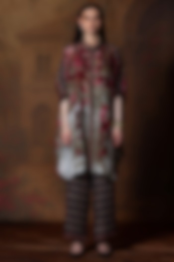 Beige & Red Silk Printed Vacation Shirt Dress by Rajdeep Ranawat at Pernia's Pop Up Shop