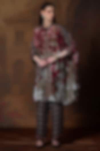 Beige & Red Modal Satin Printed Pants by Rajdeep Ranawat at Pernia's Pop Up Shop