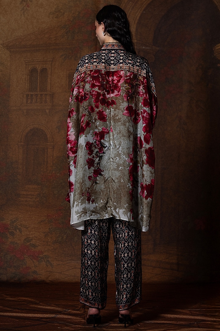 Beige & Red Modal Satin Printed Pants by Rajdeep Ranawat at Pernia's Pop Up Shop