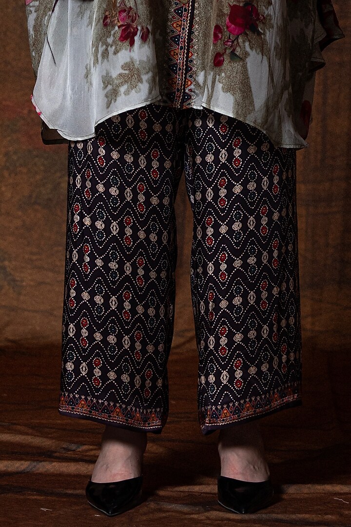 Beige & Red Modal Satin Printed Pants by Rajdeep Ranawat at Pernia's Pop Up Shop