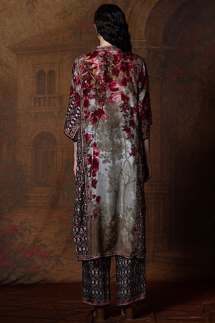 Beige & Red Silk Long Kurta by Rajdeep Ranawat at Pernia's Pop Up Shop